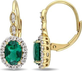 Mimi & Max Women's 2 1/4ct TGW Oval Shape Created Emerald, White Topaz and Diamond Accent Vintage LeverBack Earrings in 14k Yellow Gold