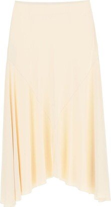 High Waist Asymmetric Hem Midi Skirt