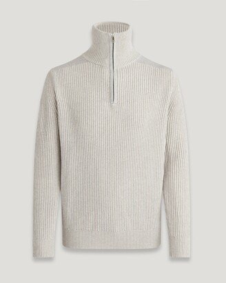 Cotton Wool Rib Stanley Quarter Zip Jumper In Moonbeam/ Old Silver Heather