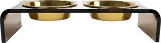 Hiddin Small Smoke Bronze Double Bowl Pet Feeder With Gold Bowls-AA