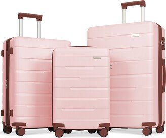 EDWINRAY 3 Piece Luggage Sets Hard Case Expandable Checked Luggage Suitcase Set, Pink