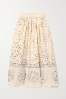 Suri Amalfi Broderie Anglaise Cotton Midi Skirt - Ivory