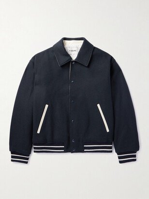 Striped Leather-Trimmed Wool-Blend Varsity Jacket