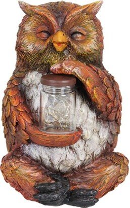 9.84 Glass and Resin Solar Garden Owl with LED Firefly Jar