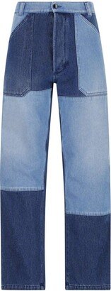 Patchwork Logo-Embossed Straight-Leg Jeans