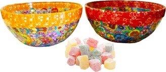 Colorful Glass Dessert Bowls Made With Decorated Polymer Clay, Salad