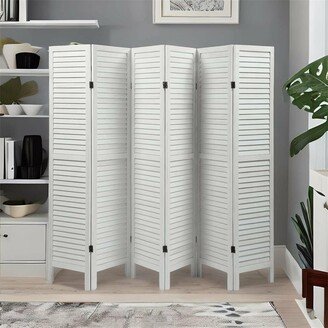 Devera Old white Sycamore wood 6 Panel Screen Folding Louvered Room Divider