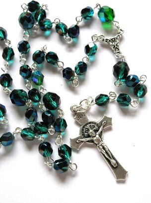 Dark Green Lutheran Rosary, Ab Emerald Czech Beads, Longworth Lenten Pattern, 985