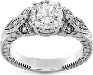 Pompeii3 1 1/10ct Diamond Round Vintage Engagement Ring 14k White Gold Enhanced