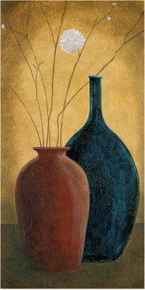 Pablo Esteban Two Thick Vases and Flowers Canvas Art - 15.5 x 21