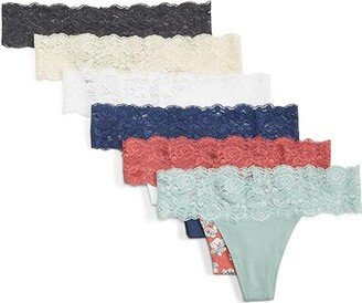 Lace-Waist Thong 6-Pack (Moody Blooms) Women's Underwear