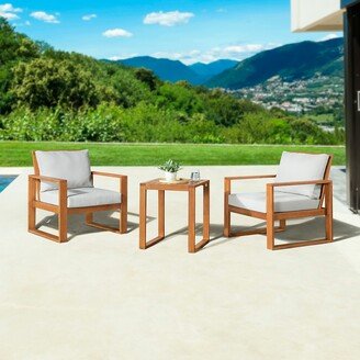 Grafton Eucalyptus Wood 3-Piece Set with Two Outdoor Chairs and Cocktail Table