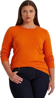 Plus-Size Cotton-Blend Long-Sleeve Top (Harvest Orange) Women's Clothing