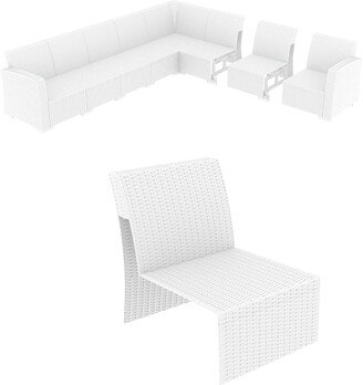 Luxury Commercial Living 31 White Outdoor Patio Wickerlook Extension Part with Natural Sunbrella Cushion