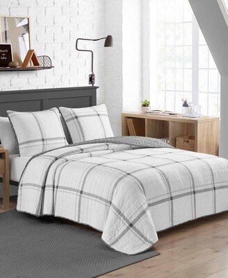 Fleetville Grey Cotton Reversible 3 Piece Quilt Set, King