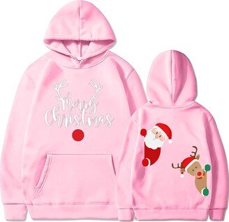 JUSLIO Lightning Deals Sales Today Prime Clearance Merry Christmas Sweatshirts for Women Letter Print Graphic Pullover Hoodies with Pockets Cute Holiday Shirts Tops Pink