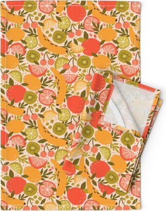 Bright Citrus Tea Towels | Set Of 2 - Summer Fruit By Megdigdesign Modern Painted Food Linen Cotton Spoonflower