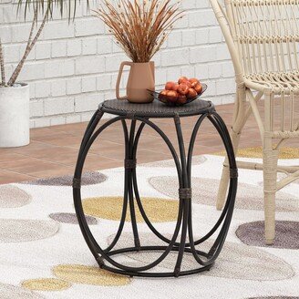 Juan Outdoor Wicker and Iron Side Table