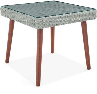 Albany All-Weather Wicker Outdoor Square Cocktail Table With Glass Top