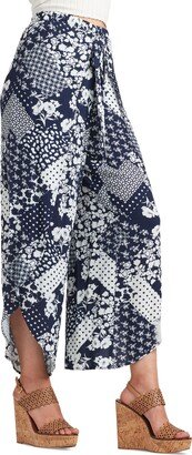 Juniors' Printed Asymmetrical-Cuff Tie-Front Wrap Pants