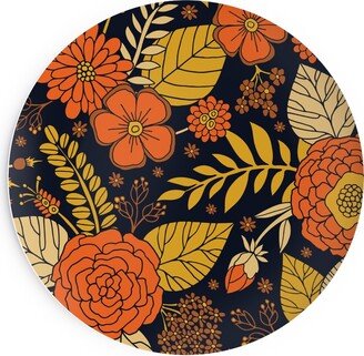 Salad Plates: Retro Floral - Orange Brown And Yellow Salad Plate, Orange