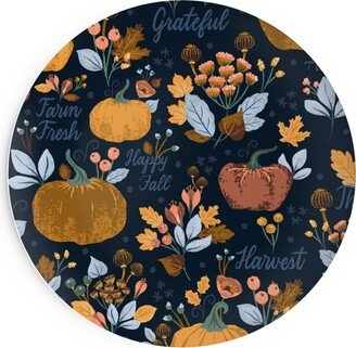 Salad Plates: Smaller Scale Elegant Navy Fall Floral - Harvest Gratitude + Cozy Petal Solids Salad Plate, Orange