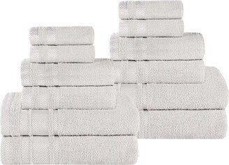 12Pc Zero Twist Cotton Dobby Border Plush Soft Absorbent Towel Set-AE