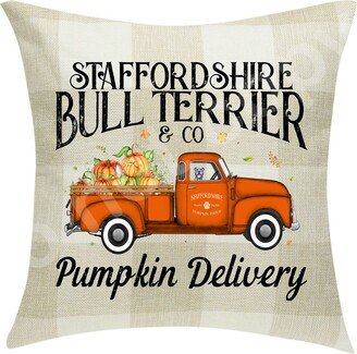 staffordshire Bull Terrier & Co. Pumpkin Delivery Pillow Cover Buffalo Plaid 18 X ~Cover Only~