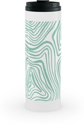 Travel Mugs: Abstract Wavy Lines - Green Stainless Mug, White, 16Oz, Green