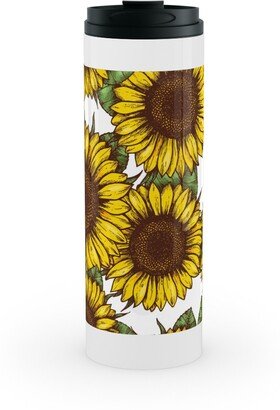 Travel Mugs: Sunflowers Stainless Mug, White, 16Oz, Yellow