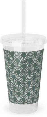 Travel Mugs: Scalloped Heart Rainbows - Pine Green Acrylic Tumbler With Straw, 16Oz, Green