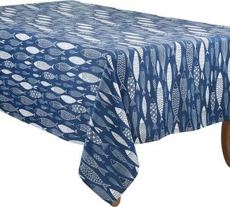 Saro Lifestyle Fish Print Tablecloth, Navy Blue,