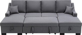 Upholstery Sleeper Sectional Sofa with Double Storage Spaces, 2 Tossing Cushions