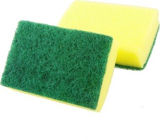 Unique Bargains Soft Non-Scratch Scouring Sponge Pad Kitchen Cleaning Pads Green Yellow 2 Pcs