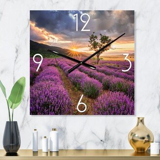 Designart 'Sunrise & Dramatic Clouds Over Lavender Field VIII' Farmhouse Wall Clock Decor
