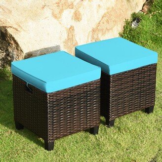 Set of 2 Patio Rattan Ottoman Footrest Garden Outdoor w/ - 16''