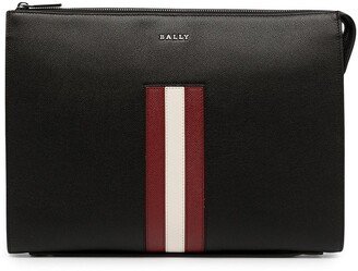 Stripe-Detail Leather Clutch