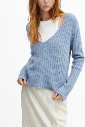 Women's V-Neck Ribbed Knit Sweater