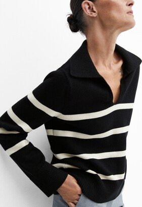 Women's Striped Polo Neck Sweater