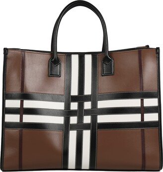 Leather And Fabric Tote With Tartan Pattern