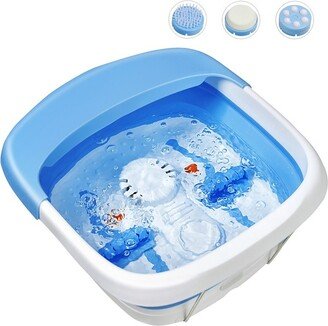 Heated Foot Spa Bath Massager Collapsible Design, 3 in 1 Footbath Tub with Rollers Pumice Stone Scrub Brush Blue