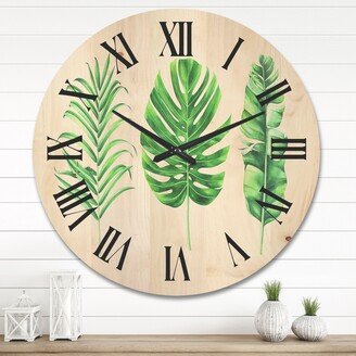 Designart 'Tropical Leaf Of Monstera IV' Farmhouse Wood Wall Clock