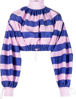 Horizontal-Stripe Print Drawstring Blouse