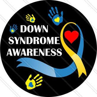 Down Syndrome Awareness Sign - Syndrome Day Ribbon Blue & Yellow Wreath Metal