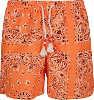 All-Over Patterned Drawstring Swim Shorts-AA