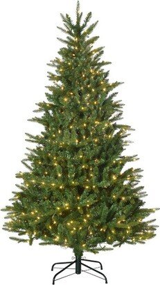 HOMCOM 6ft Prelit Artificial Christmas Tree Holiday Decoration with Warm Yellow Clear Lights, Auto Open, Wide Shape, Extra Bulb