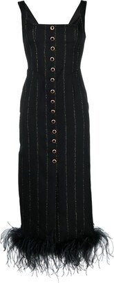 feather-trim pinstripe midi Dres