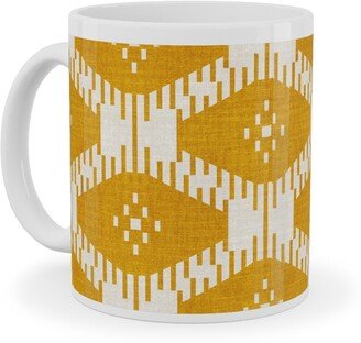 Mugs: Stella Ikat - Yellow Ceramic Mug, White, 11Oz, Yellow