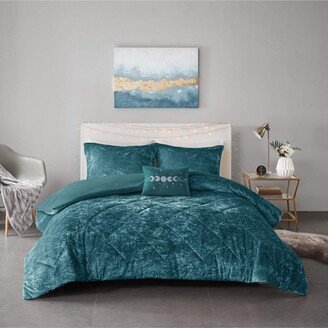 Gracie Mills Polyester Crushed Duvet Cover Set, Teal - California King