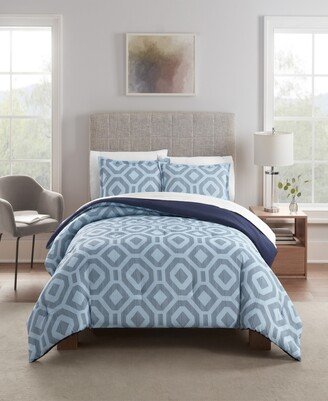 Simply Clean Skyler Textured Geometric Microbial-Resistant 2-Piece Comforter Set, Twin/Twin Xl - Light Blue, Navy